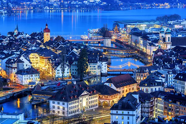 Lucerne Old town illuminated on Christmas, Switzerland
