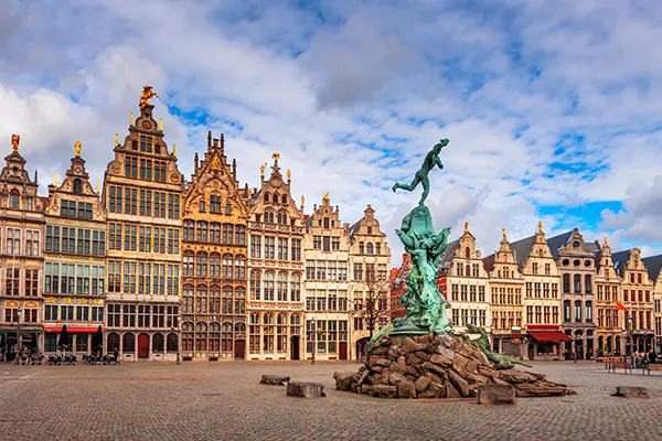 Grote Market of Antwerp, Belgium at twilight